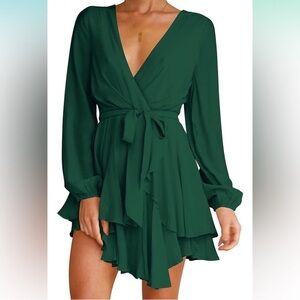 Long Sleeve V Neck Mini Skater Dress